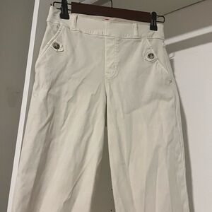 Spanx Stretch Twill Cropped Wide Leg Pant Cream